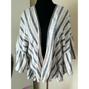 LAURIE FELT Flutter Sleeve Open Front Kimono White Blue Red Size‎ M/L